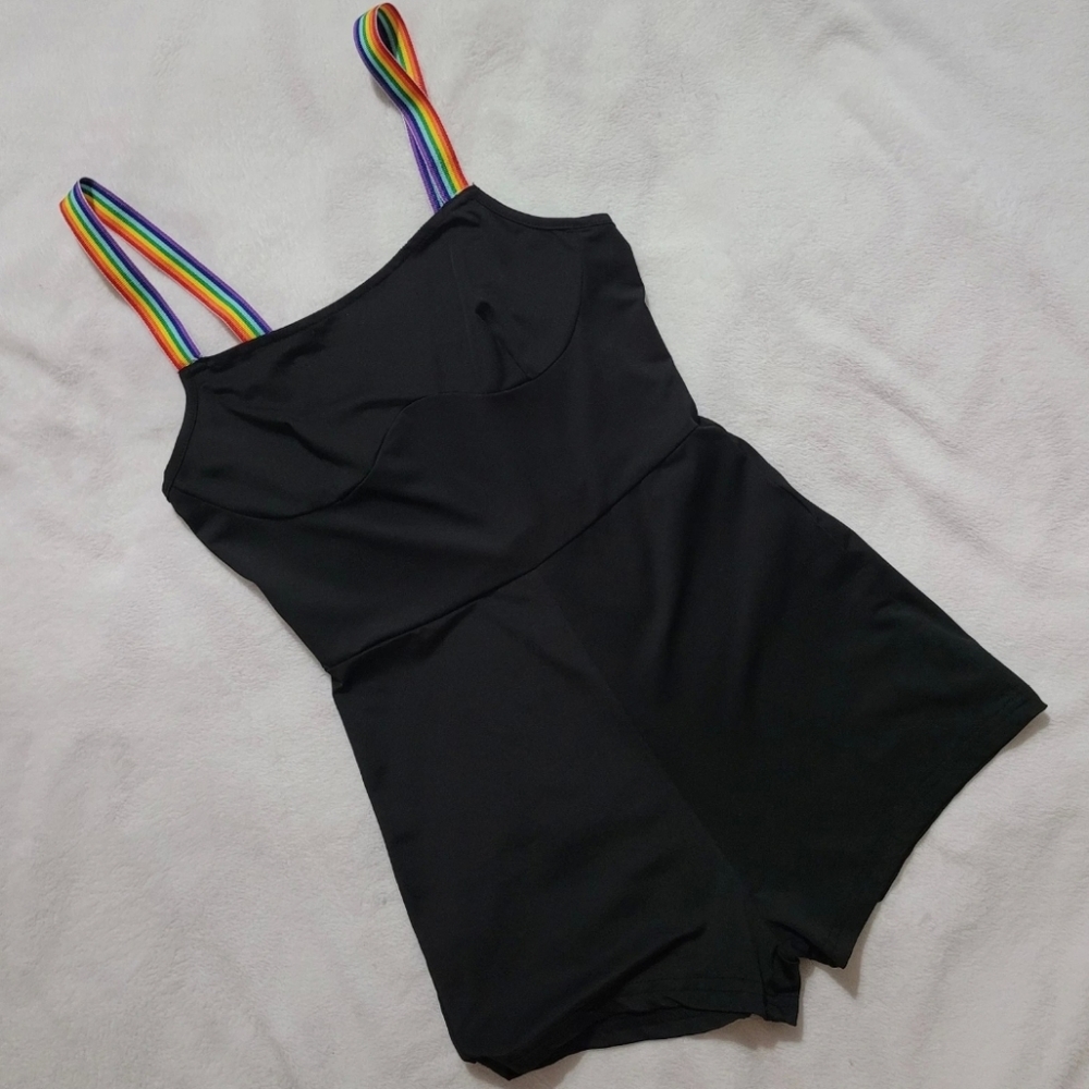Black Romper w/ Rainbow Straps